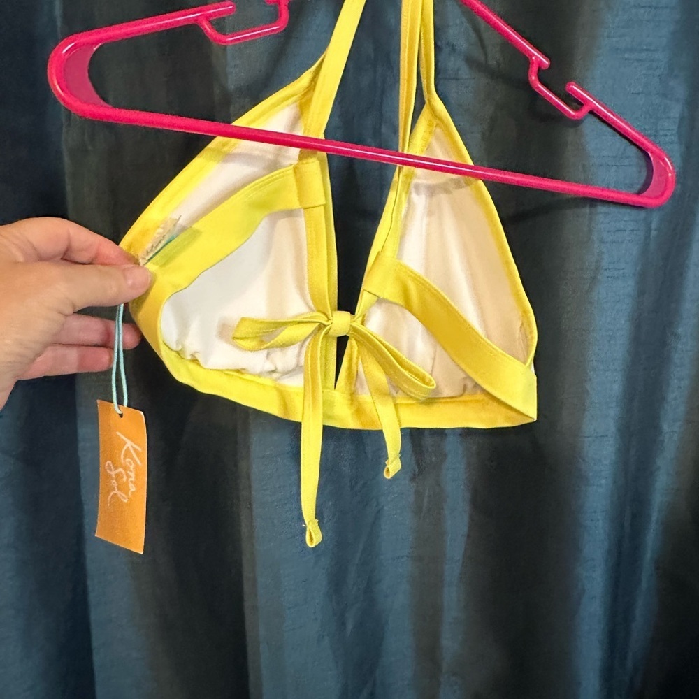 Kona Sol Yellow and Gray Striped Bikini Top. D/DD NWT - Picture 3 of 6